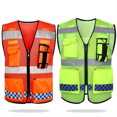 comprar chaquetas anaranjadas ligeras del reflector del chaleco reflexivo de la seguridad del trabajador de construcción 120gsm Fabricación en línea